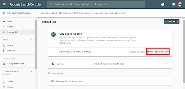 Langkah 3 Cara Index Artikel Blog Ke Google Search Console Baru Agar Postingan Muncul Di Pencarian Google